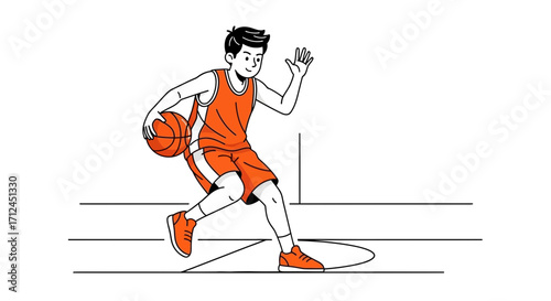 Basketball Player Dribbling Steadfastly, Motion and Agility Depicted with Orange Accents