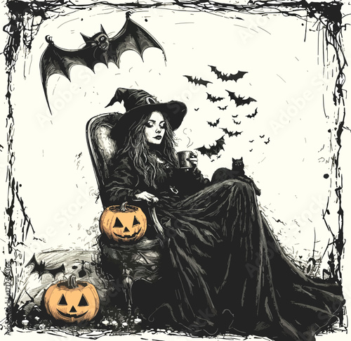  Halloween Witch and Jack O Lantern.