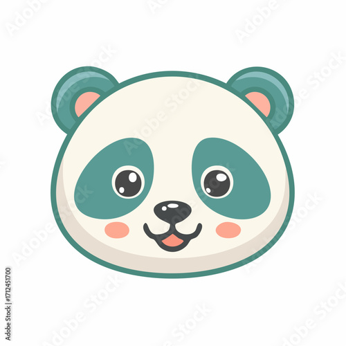 Adorable smiling panda face icon. Cute kawaii cartoon bear head character vector illustration, perfect for a children's brand mascot or logo design