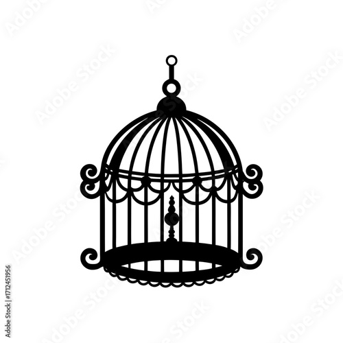 Illustration of a birdcage art on transparent background silhouette