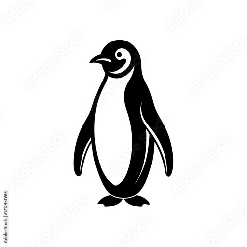 Illustration of a cute penguin on transparent background silhouette