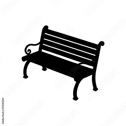 Silhouette of a park bench on transparent background