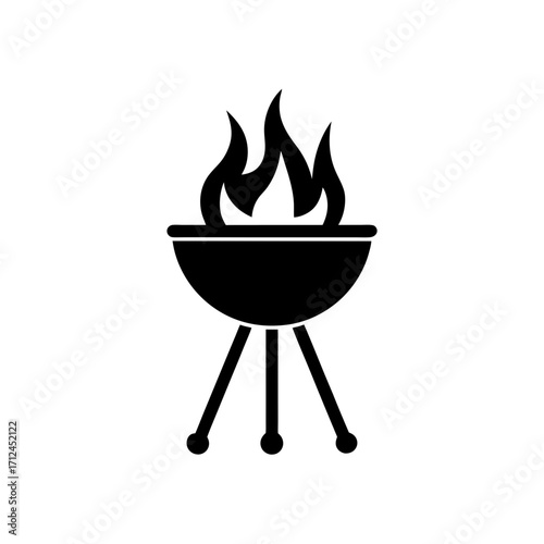 Silhouette of a grill on fire on transparent background