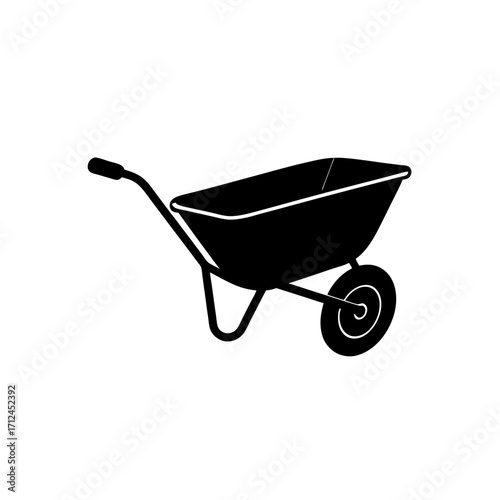 Silhouette of a wheelbarrow cart on transparent background