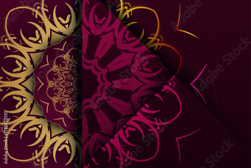 Golden ornate crown mandala with swirling floral loops on elegant maroon decorative art
