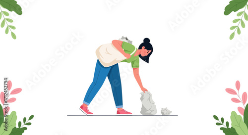 Conscientious Person Actively Cleaning Public Space, Embracing Eco-Friendly Actions