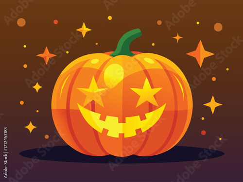 Whimsical Halloween Pumpkin Lantern Vector Design with Black Red Green and Blue Elements