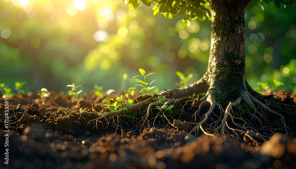 Fototapeta premium Tree Roots and Saplings in Sunlight