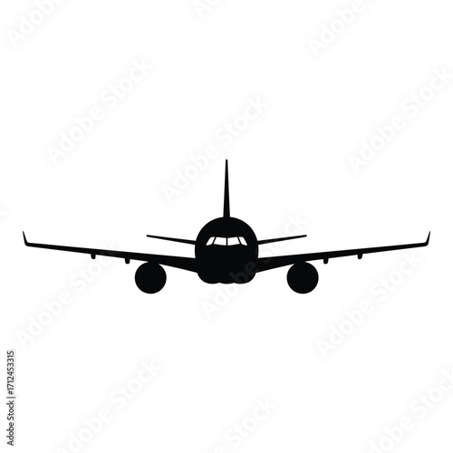 Modern jet airplane silhouette front view travel aviation transportation concept silhouette