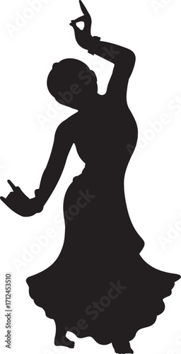 Classical dancing girl black silhouette isolated white background
