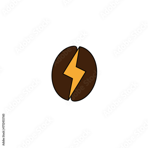 A vibrant illustration of a coffee bean split to reveal a yellow lightning bolt, symbolizing an energetic caffeine boost and the powerful awakening effect.
