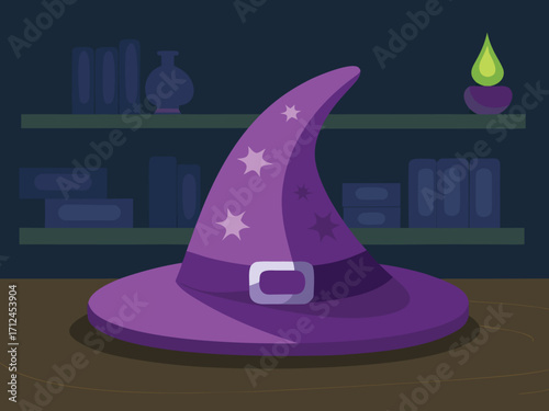 Whimsical Halloween Witch Vector Illustration with Purple Theme for Graphic Design