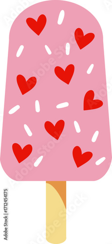 cute valentines heart popsicle ice cream dessert vector cartoon illustration