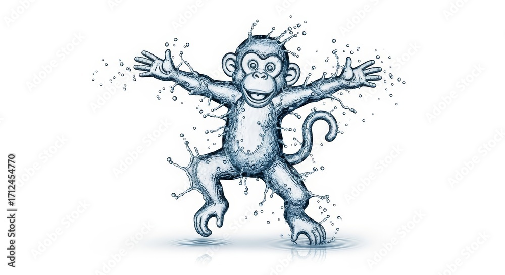 Fototapeta premium Splash of water shaped like a monkey on a solid white background