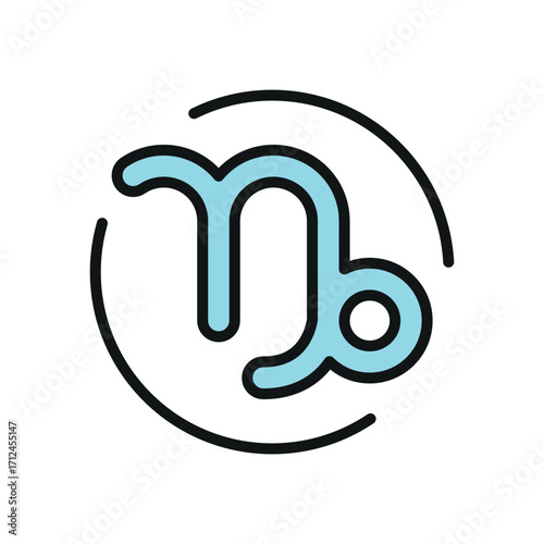 Capricorn icon in color with line for astrology, zodiac, and cosmic projects.