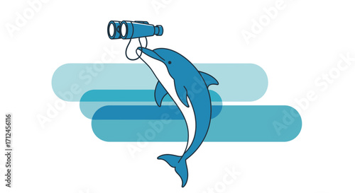 Curious Dolphin Gazing Through Binoculars Observing The Blue And Turquoise Waters