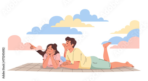 Couple Relaxing And Enjoying Summer Days Together Under a Beautiful Cloudscape