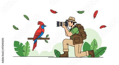 Birdwatcher Captures Stunning Parakeet Portrait Against a Lush Tropical Backdrop