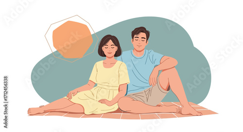Couple Relaxing Together Outdoors In Calm and Peaceful Tranquility Of A Summer Day