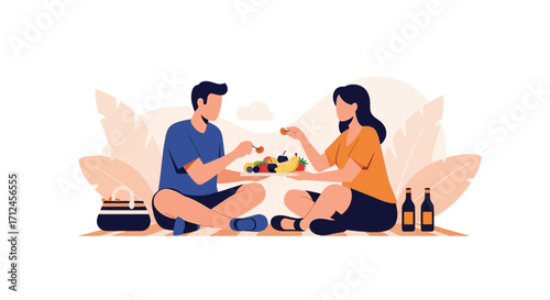 Couple Sharing A Fruit Platter Outdoors, Enjoying A Relaxed Picnic Together