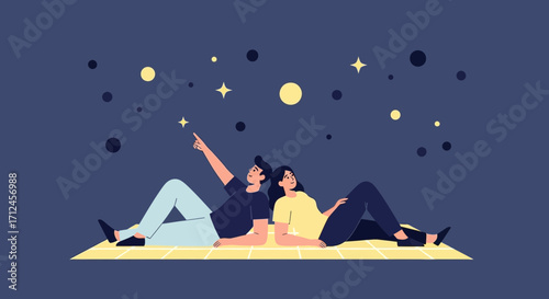 Couple Under The Night Sky Gazing Constellations And Discovering Their Futures