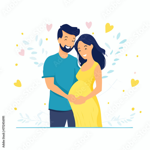 Vector image of Happy couple expecting a baby soon celebrating parenthood