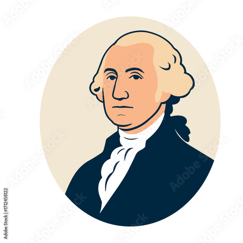George Washington Vector Portrait. Flat Historical Illustration. Presidents Day, and patriotic design projects. Ideal for history books, school materials 