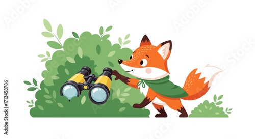 Curious Fox Explores Nature, Utilizing Binoculars for Discovery and Observing the World Around
