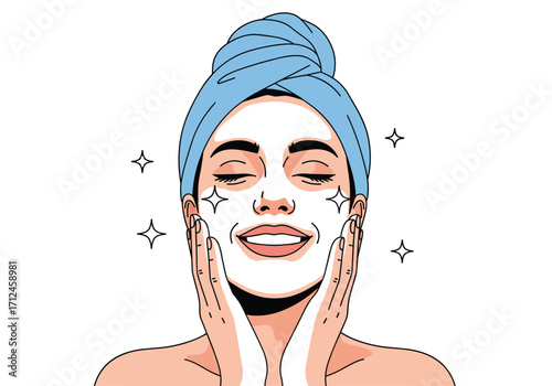 Young woman enjoying a refreshing facial mask for skincare.