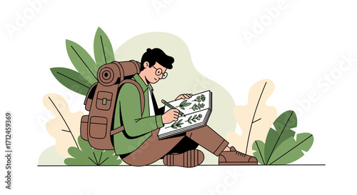 Botanical Journaler: Observing Nature, Illustration of Outdoor Adventure Scene