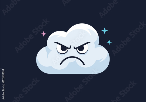 An angry cloud with bright sparkling lights on a dark background.