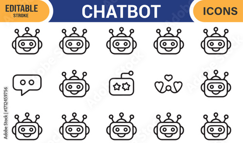 Digital chatbot icon set featuring artificial intelligence bot symbols