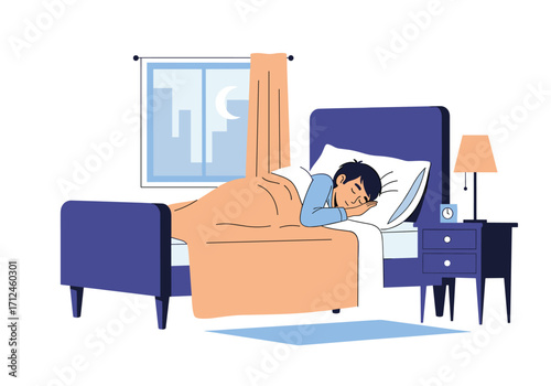 A person sleeping peacefully in their bed at night.