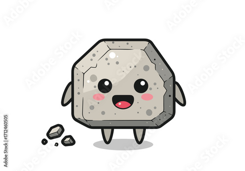 A happy cartoon rock with small rocks breaking off of it.