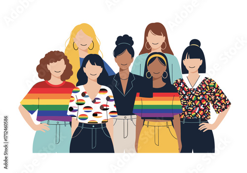 A diverse group of women stand together representing unity and pride.