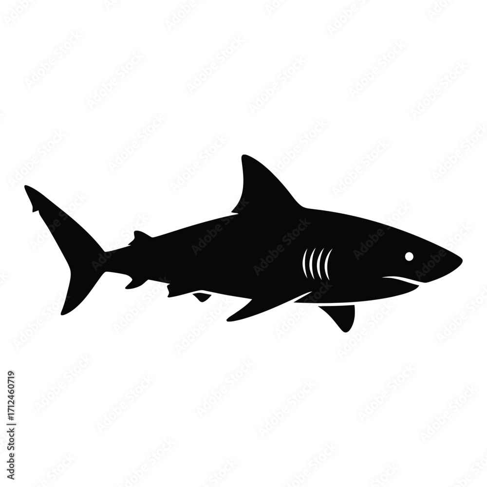 Fototapeta premium Silhouette of a great white shark swimming oceanic predator marine life silhouette icon silhouette