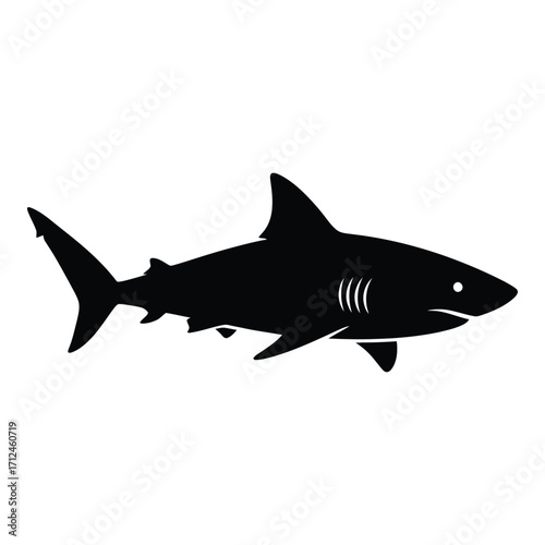 Silhouette of a great white shark swimming oceanic predator marine life silhouette icon silhouette