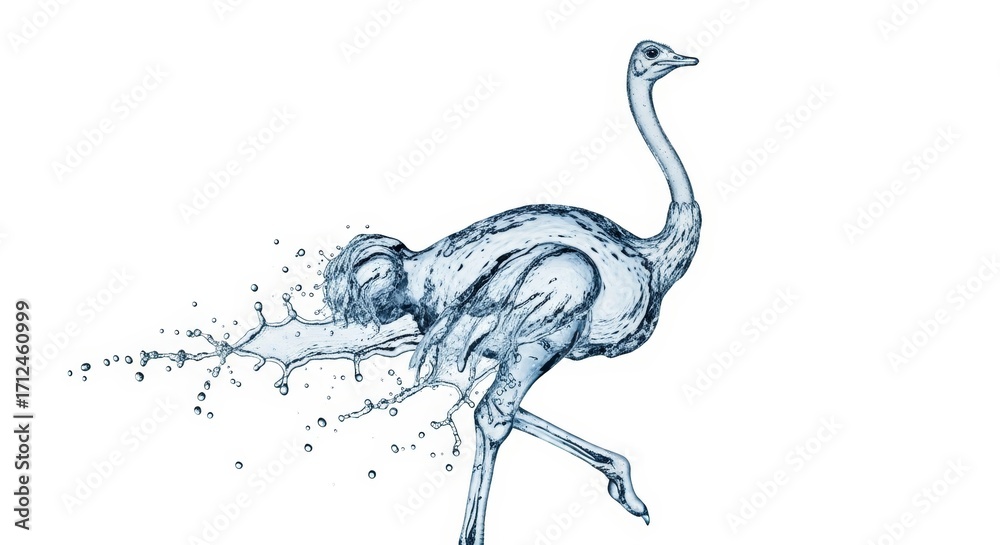 Fototapeta premium Splash of water shaped like a ostrich on a solid white background