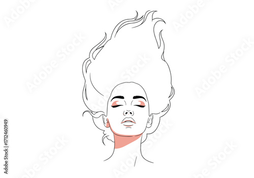 Minimalist illustration of a woman with dramatic hair and makeup.