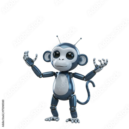 Cute robot monkey with antenna isolated on transparent background