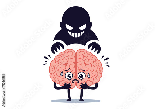 The shadowy figure preys on a terrified brain with its hands reaching out.