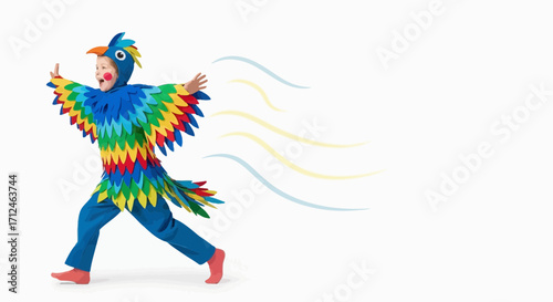 Child In A Vibrant Costume, Dancing in A Fantasy of Playful and Colorful Movement