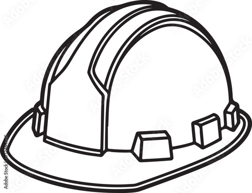 Construction Helmet Hard Hat Protective PPE Vector Illustration, Sketch Drawing Line Linear Symbol Icon Engraving, Hand-drawn Doodle Black and White Isolated
