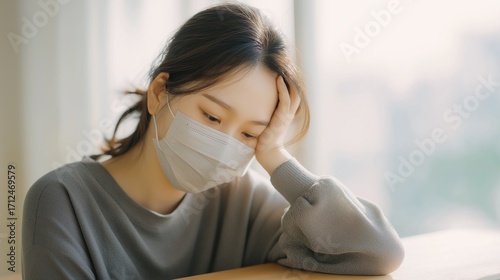 マスクをした体調不良の日本人女性