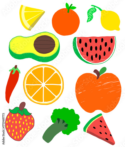 set of fruits and vegetables