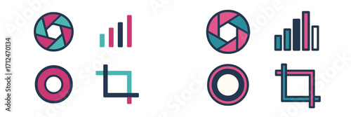 Modern photography and image editing tool icons set for digital applications, graphic design, and user interface elements