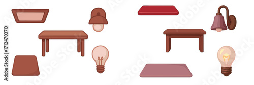 Decorative furniture and light fixtures in warm tones for cozy interior design