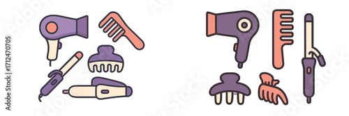 Collection of essential hair styling tools and accessories for beauty salons and personal care
