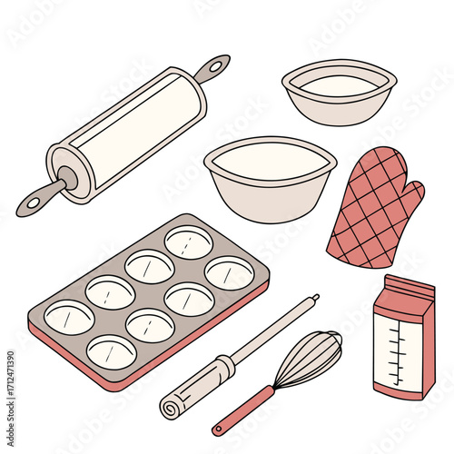 Vector set of kitchen utensils and food icons for a cooking illustration