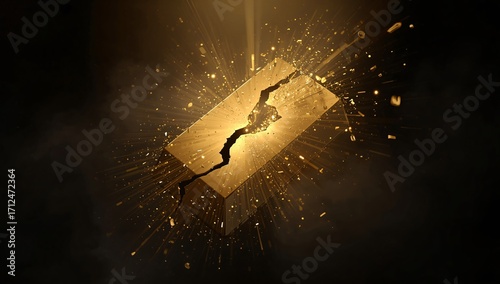 Cracked Gold Bar with Emerging Golden Light
